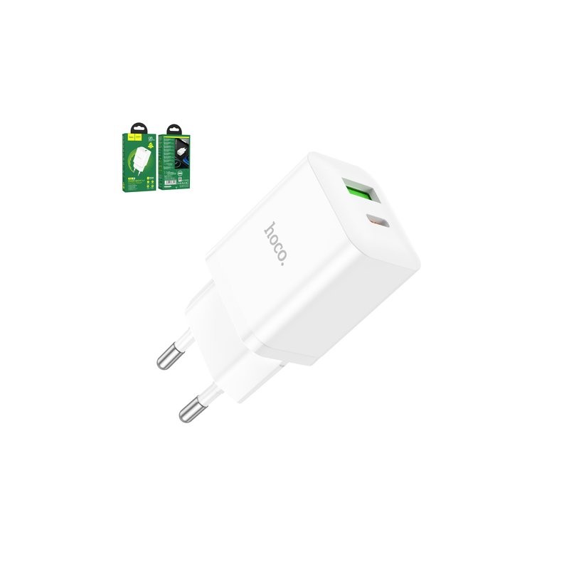 CARICABATTERIA DA RETE HOCO N28 CON 2 PORTE  USB E USB-C  2 WHITE RICARICA VELOCE